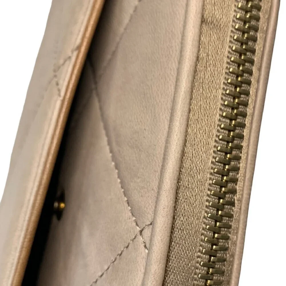 NWT LANVIN Amalia Large Zip Around Continental Wallet Tan Leather Quilted Cards